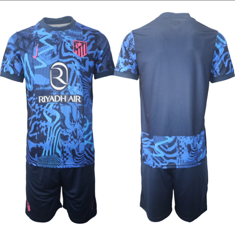 Men 2024-2025 Club Atletico Madrid away blue Blank Soccer Jersey